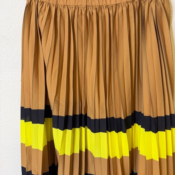 Anthropologie Maeve Tan Yellow Pleated Stripe Midi Skirt Womens Size M - Picture 7 of 11